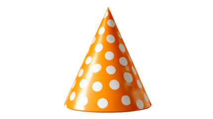 Party hat in vibrant orange with white polka dots