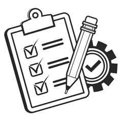 Checklist with pencil and gear icon signifying task completion and efficiency