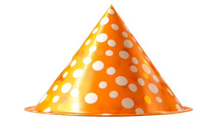 Bright orange party hat with white polka dots for celebrations