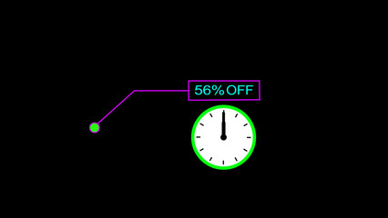 56 percent off discount offer icon illustration. clock and black background. creating a stunning 4k illustration.
