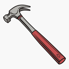 Silver claw hammer with red handle tool silver head