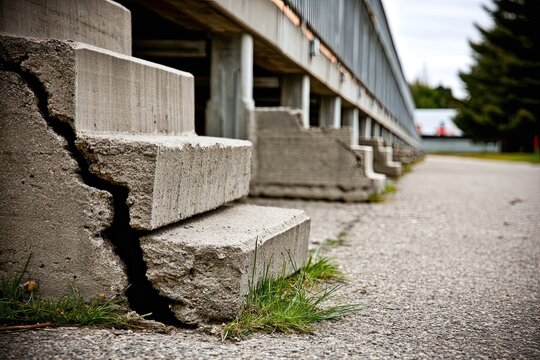 Damaged concrete steps under a walkway