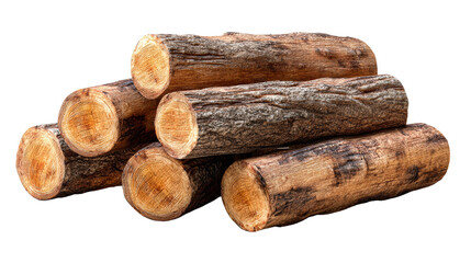 A collection of stacked logs with a natural texture and color