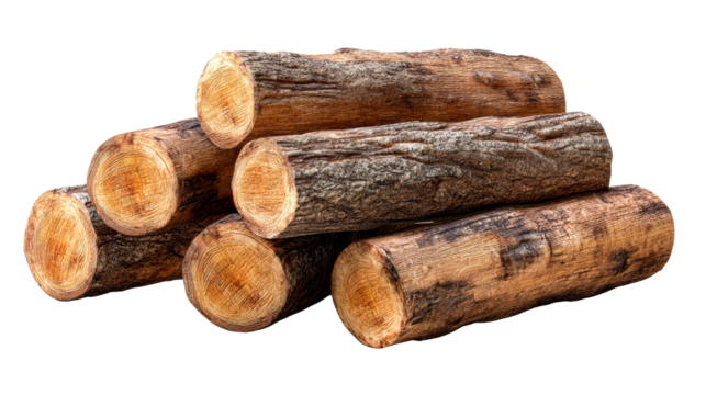 A collection of stacked logs with a natural texture and color