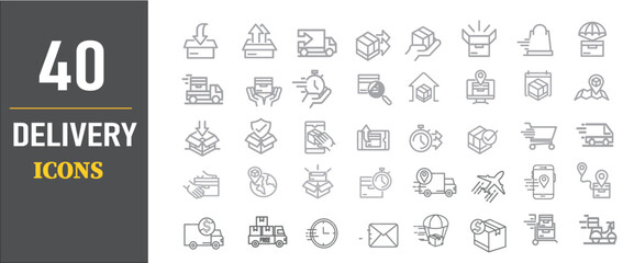 40 Delivery Icons – Line Art Set of Shipping, Logistics, and Courier Symbols