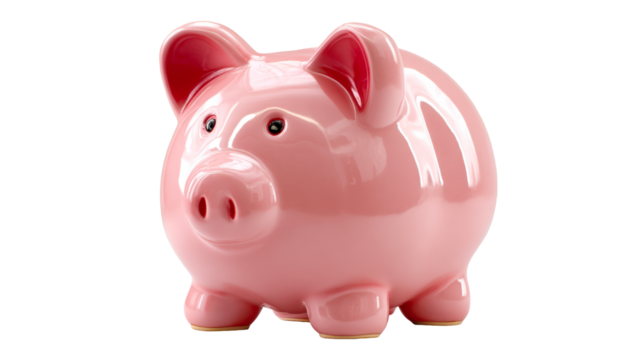 Pink piggy bank for saving money displayed on a transparent background
