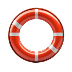 Red and white lifebuoy with rope, a symbol of safety, rescue on transparent background