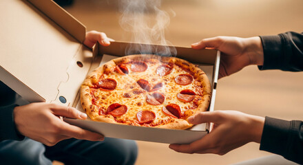 Sharing the Goodness &ndash; Handing Over a Fresh Pizza Box.
