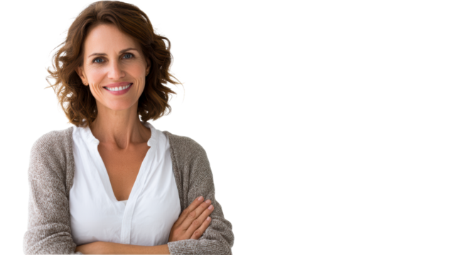 Smiling, confident woman with arms crossed, transparent bg