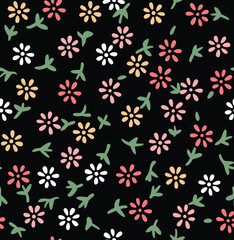 Japanese Cute Flower Leaf Fall Vector Seamless Pattern