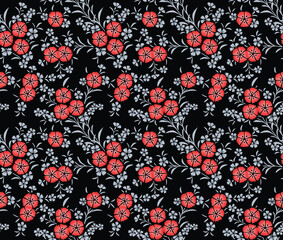Japanese Circle Flower Branch Vector Seamless Pattern