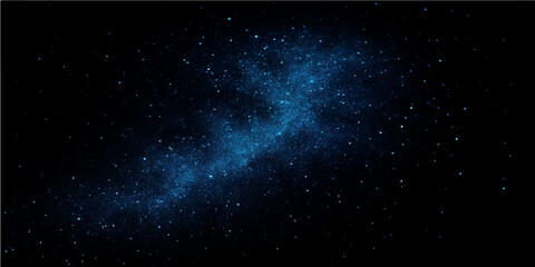 An abstract blue space background with a dark, starry galaxy and glowing nebula