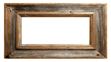 Rustic wooden frame with transparent background for artwork display