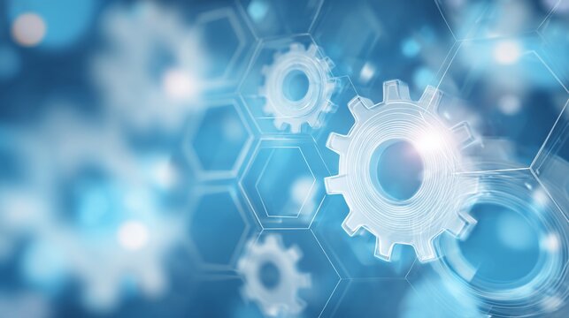 Abstract digital gears and hexagons background