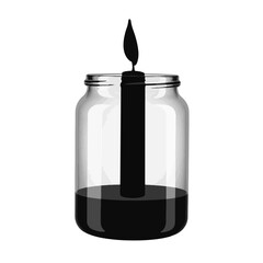 Obraz premium Silhouette of candle in glass jar on white background, minimal decor