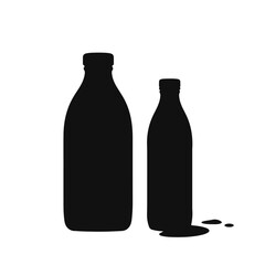 Silhouette of spilled milk next to bottles on white background, symbolism