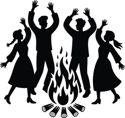 Silhouette of People Dancing Around a Bonfire