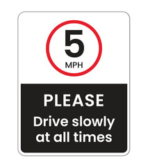 Speed Limit Sign 5 MPH, Please Drive Slowly