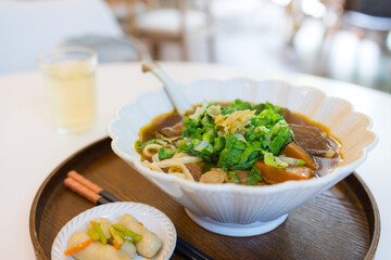 Delicious taiwanese beef noodle soup meal