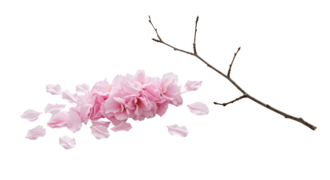 Delicate, soft pink cherry blossom petals and a slender branch on a pristine transparent studio background with soft, high-key lighting, symbolizing corporate growth, precision, and new ventures.