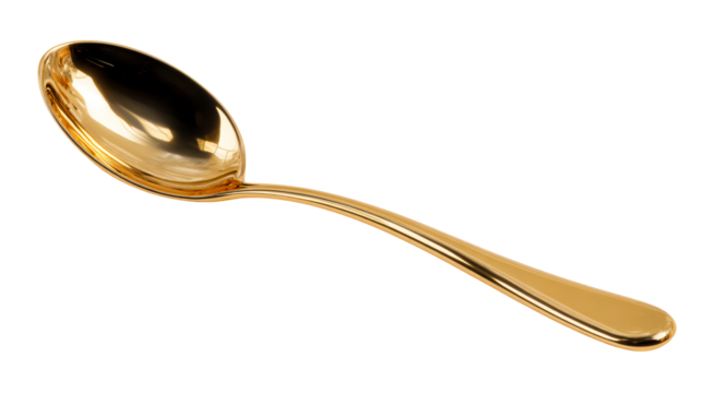 Shiny golden spoon with elegant design on transparent background