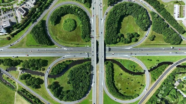 Aerial from traffic on cloverleaf junction Drachten in Friesland the Netherlands
