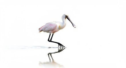 Elegant roseate spoonbill gracefully wading shallow water soft light. AI Generated