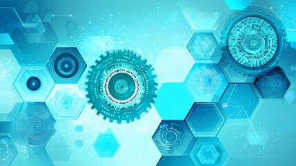 Abstract Tech Background with Gears and Hexagons