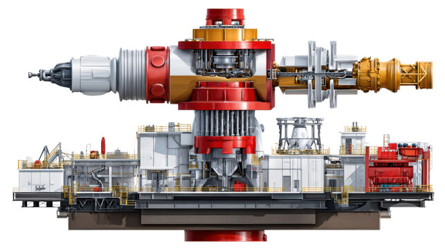 Industrial Oil Rig Illustration: A detailed illustration showcases the inner workings of a modern oil rig, highlighting intricate machinery and the complexity of energy extraction.