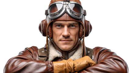 Vintage Aviator's Portrait: A striking studio portrait of a vintage aviator, embodying the spirit of aviation with classic gear and confident demeanor.