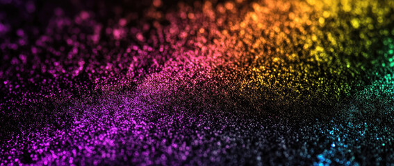 Colorful rainbow gradient background with vibrant hues of purple, pink, orange, yellow, and green, creating mesmerizing and dynamic visual effect. sparkling texture adds depth and interest