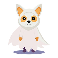 Obraz premium Welsh Corgi dog dressed up as a ghost. Halloween cartoon vector illustration