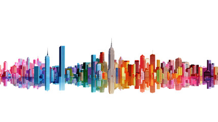 Cityscape Symphony: An artistic portrayal of a city skyline painted with a vibrant spectrum of colors, representing the diversity and energy of urban life.