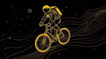 Fototapeta premium Astronaut cycles through cosmic waves on a bike