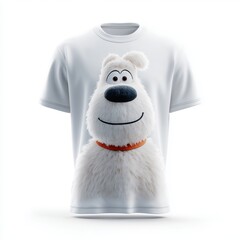 A realistic white round neck t-shirt with a cartoon design front of t-shirt no label isolated on white background