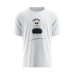 A realistic white round neck t-shirt with a cartoon design front of t-shirt no label isolated on white background