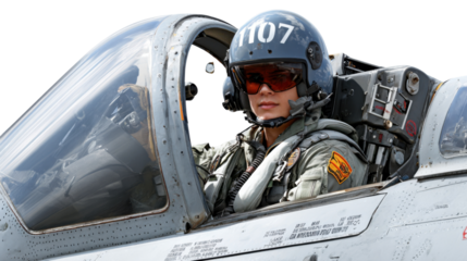 The Pilot's View: A determined aviator, clad in a flight suit and helmet, prepares for takeoff inside the cockpit, embodying precision and the spirit of flight.