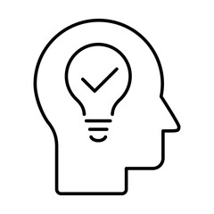 Head with a light bulb line icon. Creative Thinking and Innovation. bright ideas, brainstorming, mental energy, problem solving, intelligence and cognitive inspiration. Vector illustration. 