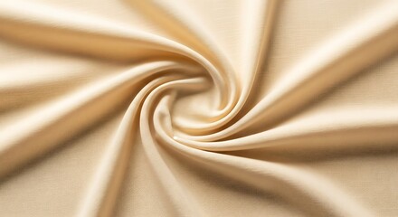 Close up of luxurious beige silk fabric with elegant swirling folds and soft light creating a sophisticated texture