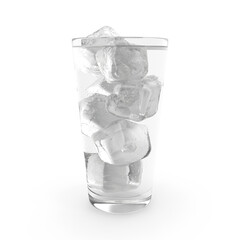 Glass of Ice Cubes Isolated on Transparent Background