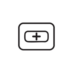 Obraz premium A black and white line drawing of a button with a plus sign.