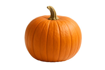 Fresh bright orange pumpkin with a golden stem isolated on transparent background, perfect for autumn, Halloween, and Thanksgiving designs or seasonal food promotions. Ideal for advertising, recipes