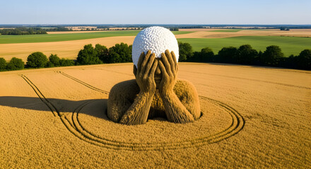 Futuristic Golden Robot Face with Brightly Glowing Eyes, Standing in an Urban Cityscape, Symbolizing Artificial Intelligence and Technology

