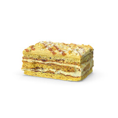 Layered Nut Cream Pastry Cake Slice Isolated on Transparent Background