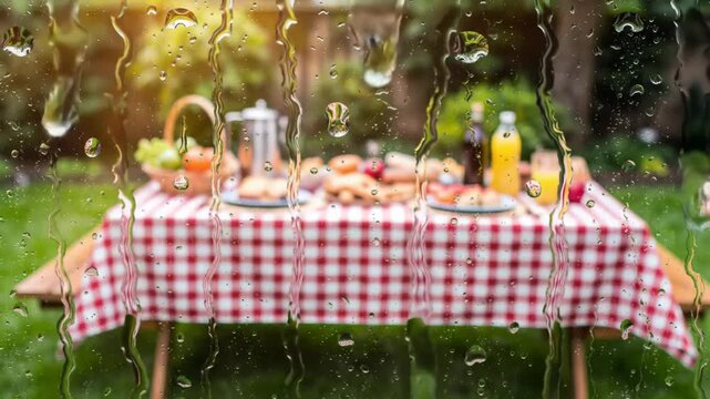 Rainy Day Picnic: Cozy Indoor View of Outdoor Feast