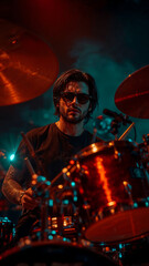 Dynamic Drum Performance Under Stage Lights and Concert Vibes