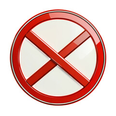 Fototapeta premium Red prohibition sign, circular frame with cross, symbol for forbidden on transparent background