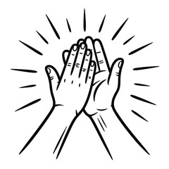 Two hands giving a high five with bursting rays