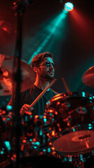 Dynamic Drum Performance Under Stage Lights and Concert Vibes
