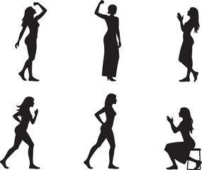 Elegant female silhouettes showcasing diverse poses and actions